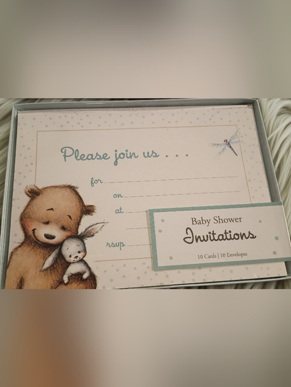 Baby Shower Invitations Set - Teddy & Bunny Design in Soft Blue *X3*